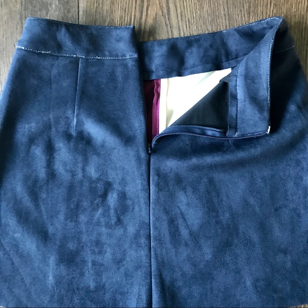 Abbeline Navy Geometric Patchwork Suede Mini Skirt - image 4